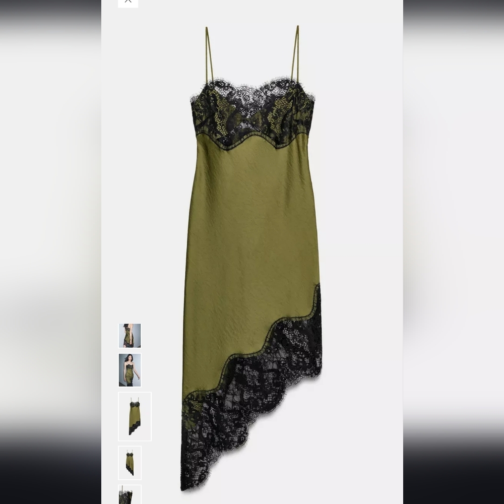 Zara Asymmetrical Green Dress with Black Lace - Picture 8 of 10